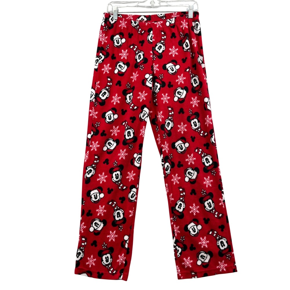 Disney Pajama Pants Womens Small Red Mickey Mouse Christmas Fleece Lounge PJs